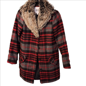 Jack BB Dakota Faux Fur Gingham Plaid Coat Shacket Extra Small